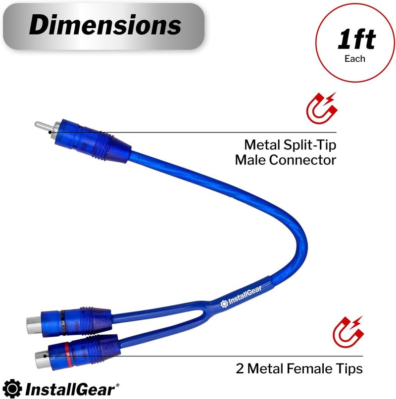 InstallGear 1 ft Shielded 1 Male to 2 Female RCA Y Adapter Splitter Connector - RCA Splitter, 2 Pack - Image 3